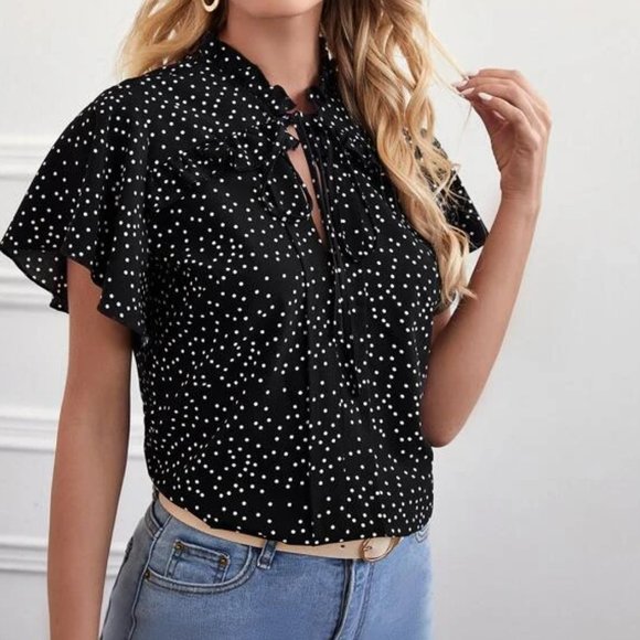 Tops - Black and White Polka Dot Top in S